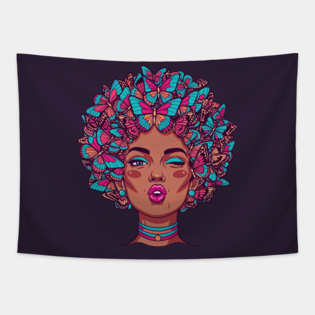 Butterfly Afro Diva Tapestry by enrynz