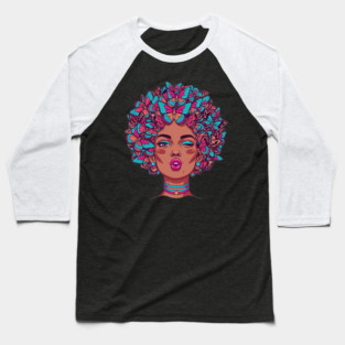 Butterfly Afro Diva Baseball T-Shirt