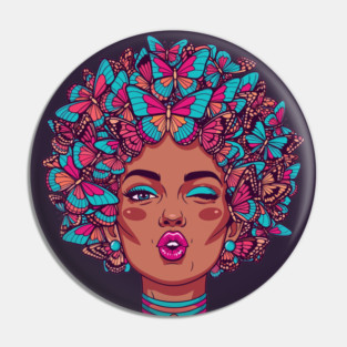 Butterfly Afro Diva Pin