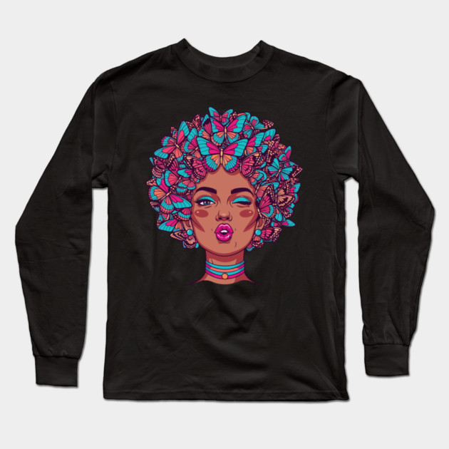 Butterfly Afro Diva Long Sleeve T-Shirt by enrynz