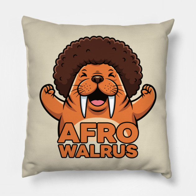 Funky Afro Walrus Pillow by enrynz