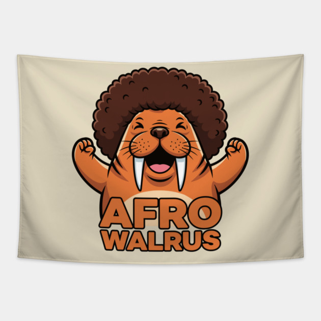 Funky Afro Walrus Tapestry by enrynz