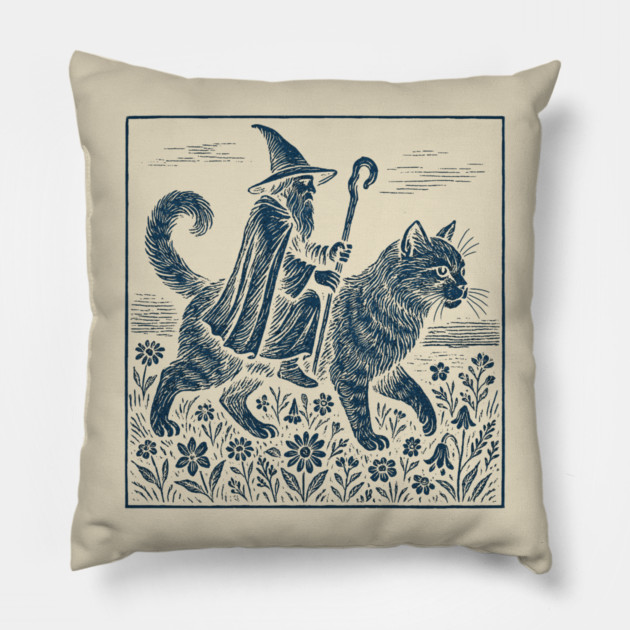 Wizard Cat Ride Fantasy Witchy Humor Pillow by ArtistTee ⭐⭐⭐⭐⭐