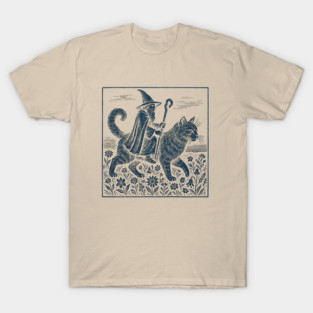 Wizard Cat Ride Fantasy Witchy Humor T-Shirt