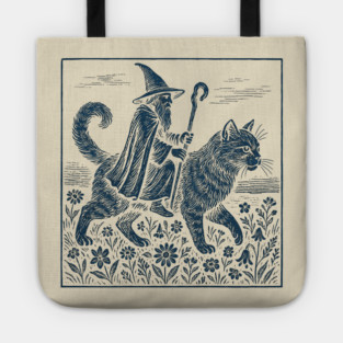 Wizard Cat Ride Fantasy Witchy Humor Tote