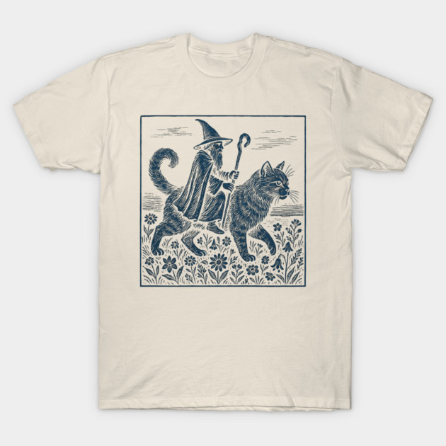 Wizard Cat Ride Fantasy Witchy Humor T-Shirt by ArtistTee ⭐⭐⭐⭐⭐