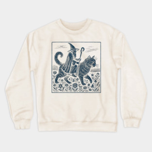 Wizard Cat Ride Fantasy Witchy Humor Crewneck Sweatshirt