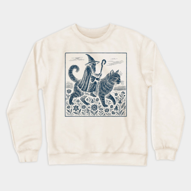 Wizard Cat Ride Fantasy Witchy Humor Crewneck Sweatshirt by ArtistTee ⭐⭐⭐⭐⭐