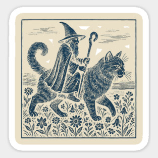 Wizard Cat Ride Fantasy Witchy Humor Sticker