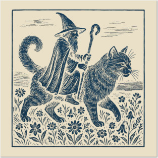 Wizard Cat Ride Fantasy Witchy Humor Posters and Art