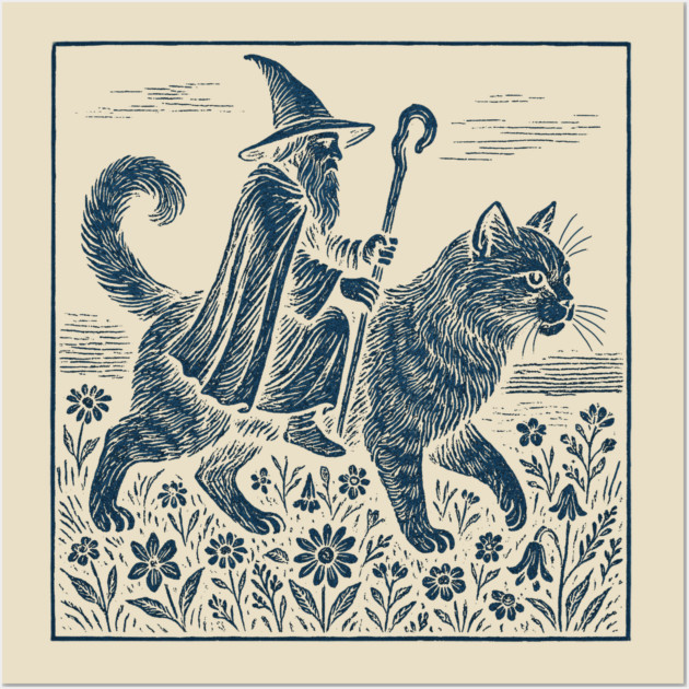 Wizard Cat Ride Fantasy Witchy Humor Wall Art by ArtistTee ⭐⭐⭐⭐⭐