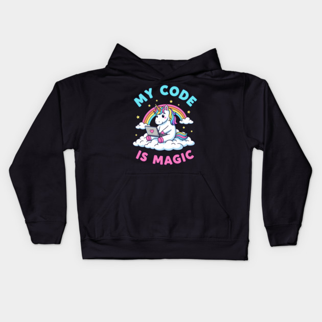 My Code Is Magic Cute Unicorn Coder! Kids Hoodie by enrynz