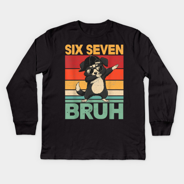Six Seven Bruh Dog Dab Funny Animal Kids Long Sleeve T-Shirt by ArtistTee ⭐⭐⭐⭐⭐