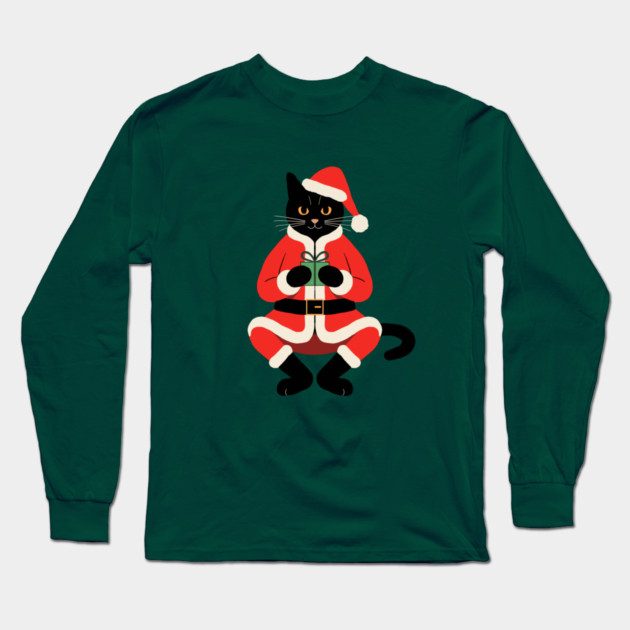 Christmas Cat Long Sleeve T-Shirt by CreativeSage