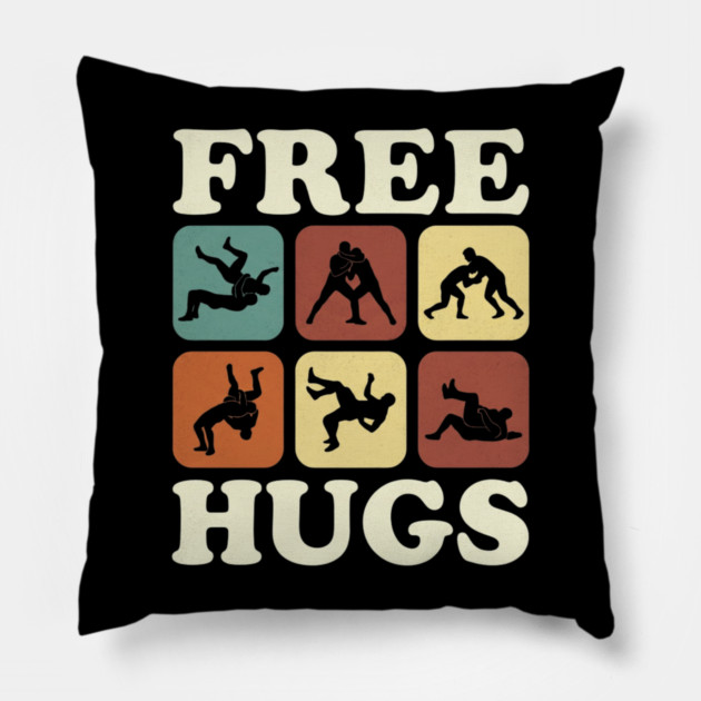 Free Hugs Wrestling Grappling Humor Pillow by ArtistTee ⭐⭐⭐⭐⭐