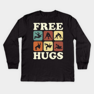 Free Hugs Wrestling Grappling Humor Kids Long Sleeve T-Shirt