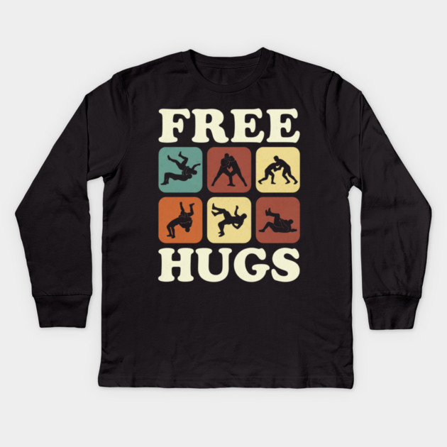 Free Hugs Wrestling Grappling Humor Kids Long Sleeve T-Shirt by ArtistTee ⭐⭐⭐⭐⭐