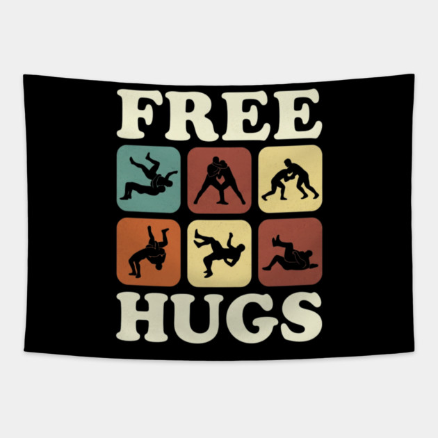Free Hugs Wrestling Grappling Humor Tapestry by ArtistTee ⭐⭐⭐⭐⭐