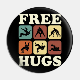 Free Hugs Wrestling Grappling Humor Pin