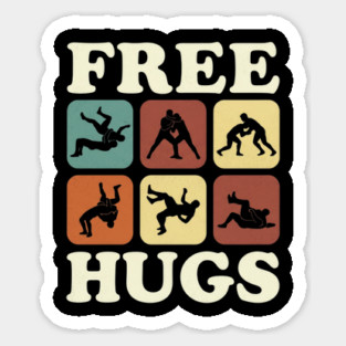 Free Hugs Wrestling Grappling Humor Sticker