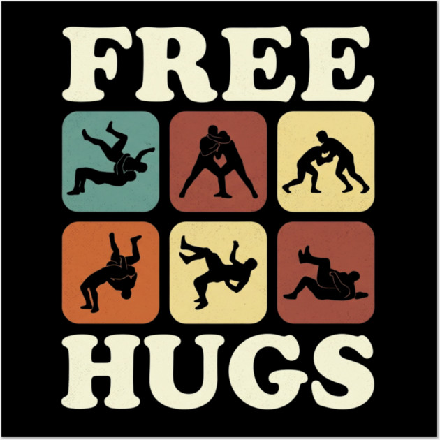 Free Hugs Wrestling Grappling Humor Wall Art by ArtistTee ⭐⭐⭐⭐⭐