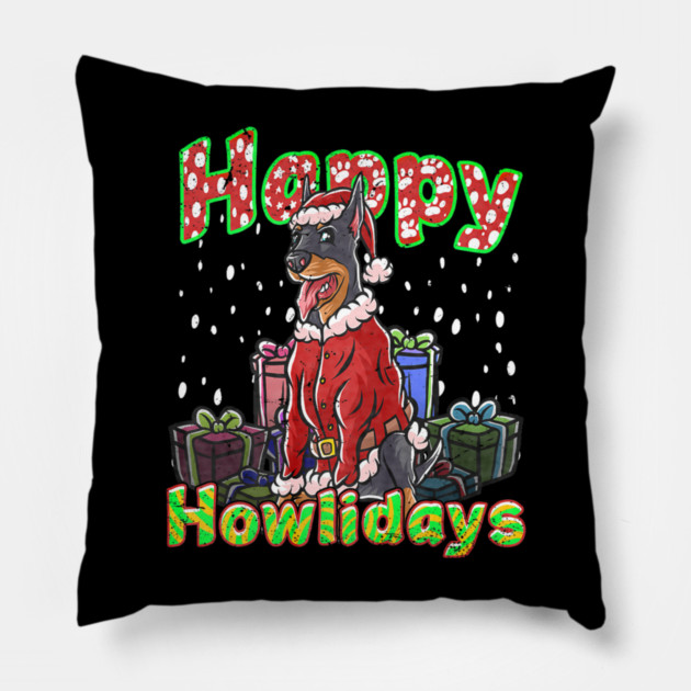 Doberman Santa Claus Hat Merry Christmas Dog Pillow by yangho