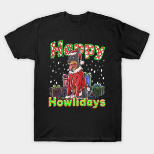 Doberman Santa Claus Hat Merry Christmas Dog T-Shirt