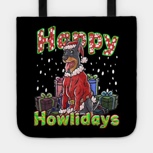 Doberman Santa Claus Hat Merry Christmas Dog Tote by yangho