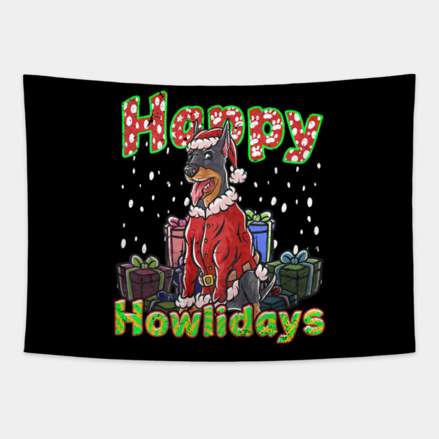 Doberman Santa Claus Hat Merry Christmas Dog Tapestry by yangho
