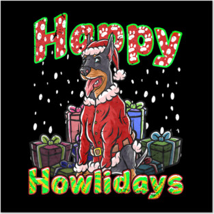 Doberman Santa Claus Hat Merry Christmas Dog Posters and Art