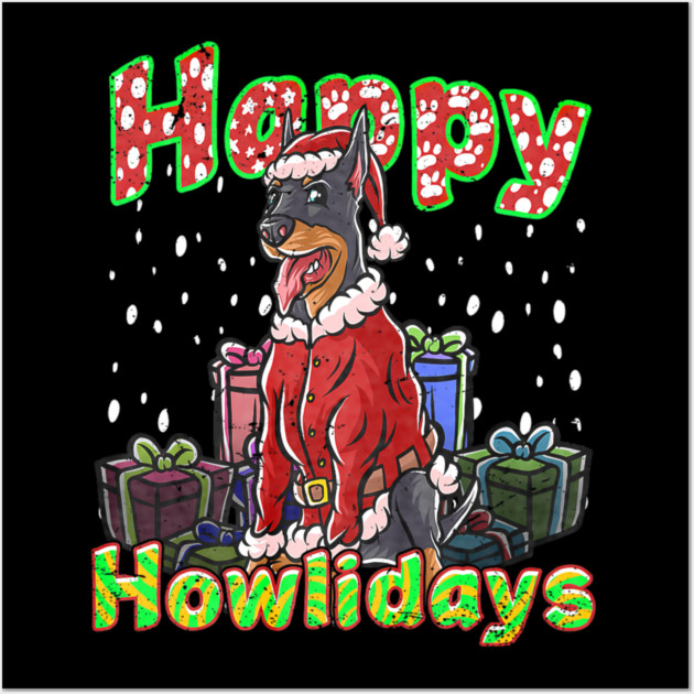 Doberman Santa Claus Hat Merry Christmas Dog Wall Art by yangho