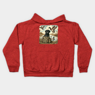 Black Labrador Puppy Duck Hunting Outdoors Kids Hoodie