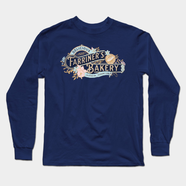 Farriner’s Bakery Vintage Pudding Lane Great London Fire 1666 Long Sleeve T-Shirt by Yesteeyear