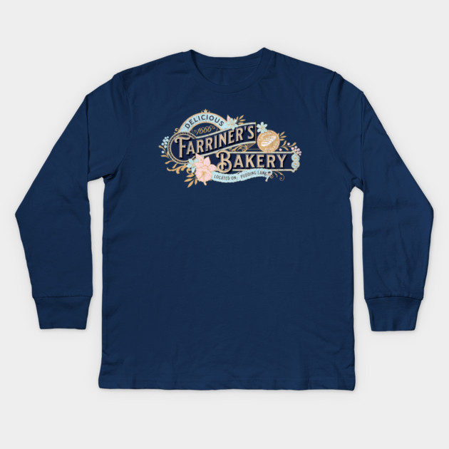 Farriner’s Bakery Vintage Pudding Lane Great London Fire 1666 Kids Long Sleeve T-Shirt by Yesteeyear