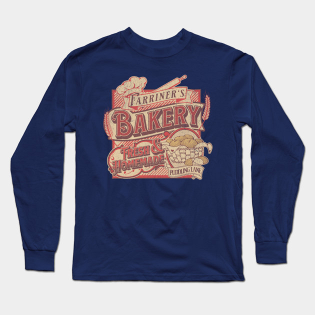 Farriner’s Bakery Vintage Pudding Lane Retro London Art Long Sleeve T-Shirt by Yesteeyear