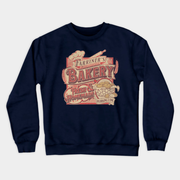 Farriner’s Bakery Vintage Pudding Lane Retro London Art Crewneck Sweatshirt by Yesteeyear