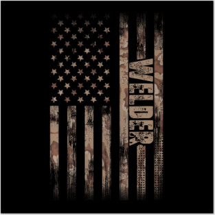 Welder American Flag Camo Vertical Welding Patriotic Posters and Art