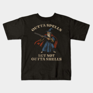 Outta Spells But Not Outta Shells Wizard Fantasy Meme Kids T-Shirt