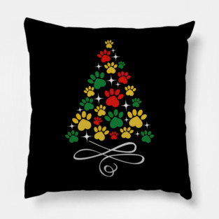 Dog Christmas Paw Print Dogs Cat Christmas Tree Cats Pillow