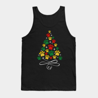 Dog Christmas Paw Print Dogs Cat Christmas Tree Cats Tank Top