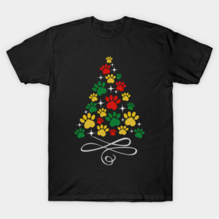 Dog Christmas Paw Print Dogs Cat Christmas Tree Cats T-Shirt