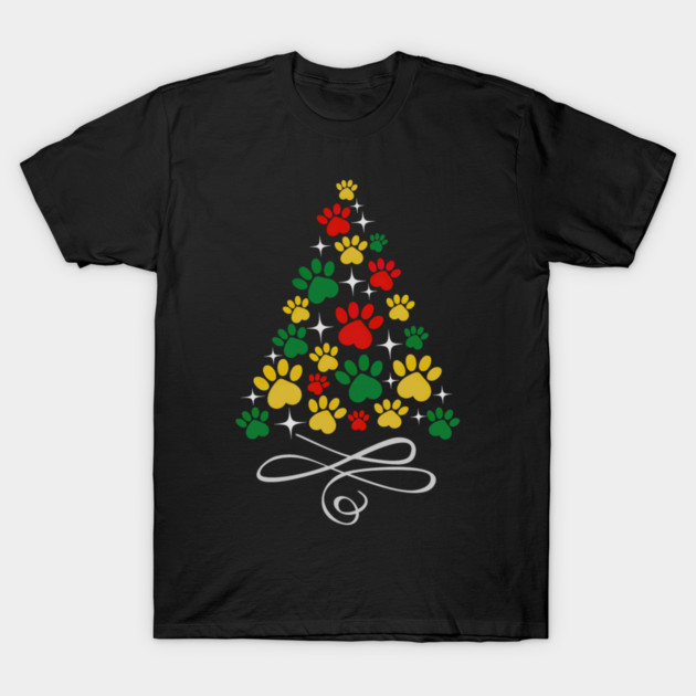 Dog Christmas Paw Print Dogs Cat Christmas Tree Cats T-Shirt by yangho