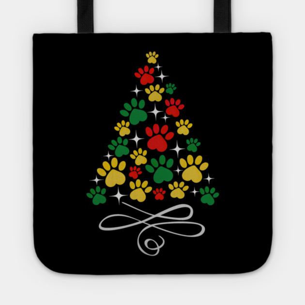Dog Christmas Paw Print Dogs Cat Christmas Tree Cats Tote by yangho