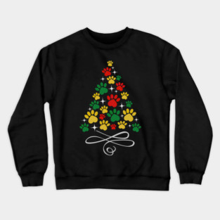 Dog Christmas Paw Print Dogs Cat Christmas Tree Cats Crewneck Sweatshirt
