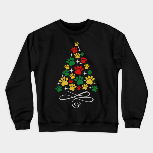 Dog Christmas Paw Print Dogs Cat Christmas Tree Cats Crewneck Sweatshirt by yangho
