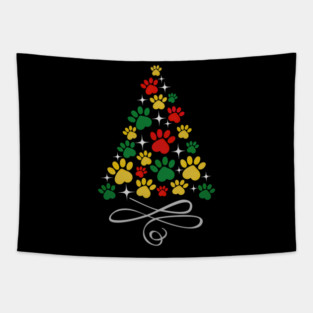 Dog Christmas Paw Print Dogs Cat Christmas Tree Cats Tapestry