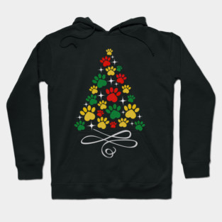 Dog Christmas Paw Print Dogs Cat Christmas Tree Cats Hoodie