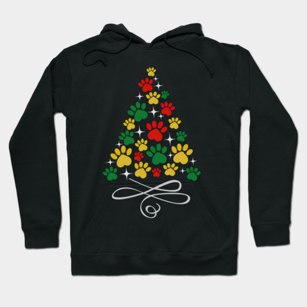 Dog Christmas Paw Print Dogs Cat Christmas Tree Cats Hoodie by yangho