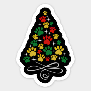 Dog Christmas Paw Print Dogs Cat Christmas Tree Cats Sticker