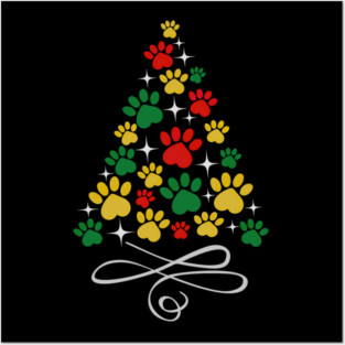 Dog Christmas Paw Print Dogs Cat Christmas Tree Cats Posters and Art